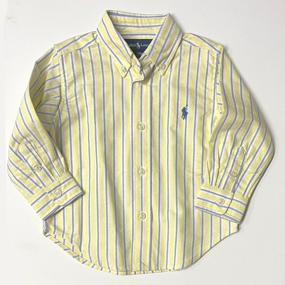 New Ralph Lauren Boys Yellow Stiped Oxford Dress Shirt sz 18m